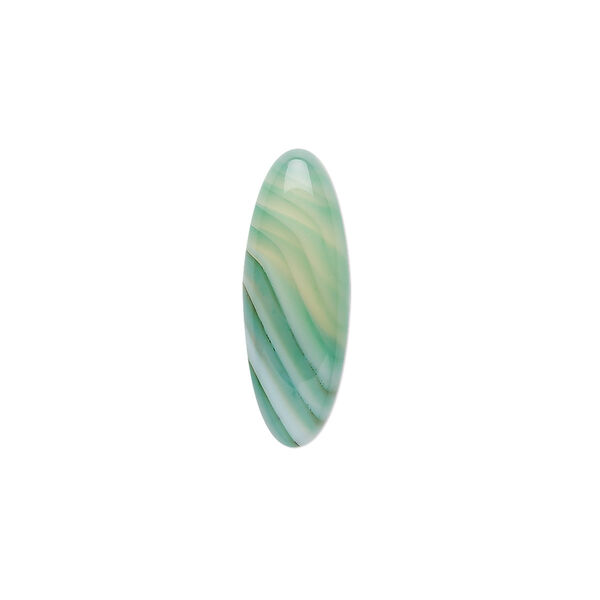 Cabochon, striped green agate (dyed), multicolored, 22x8mm calibrated oval, B grade, Mohs hardness 6-1/2 to 7. Sold per pkg of 2. image number 0