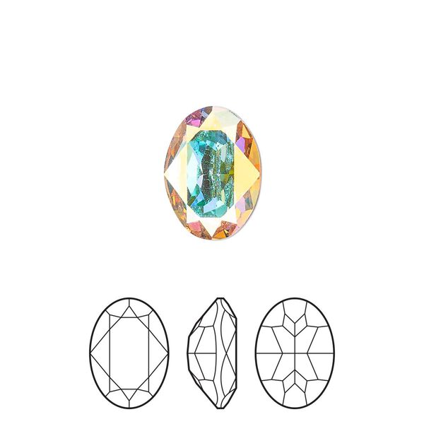 Fancy stone 144pk crystal AB foil back, Preciosa MAXIMA Czech crystal rhinestone 14x10mm oval image number 0