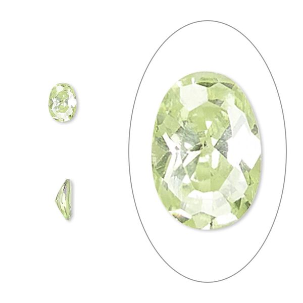 Gem, cubic zirconia, peridot green, 6x4mm faceted oval, Mohs hardness 8-1/2. Sold per pkg of 2. image number 0