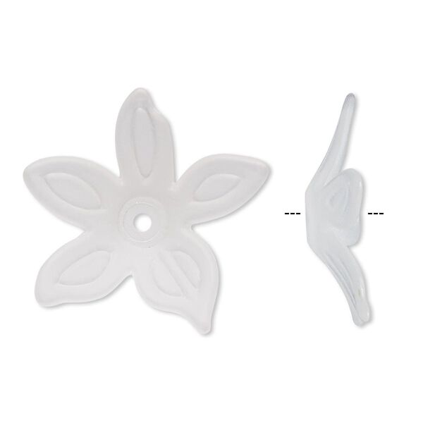 Component, acrylic, frosted clear, 25x5mm flower. Sold per pkg of 50. image number 0
