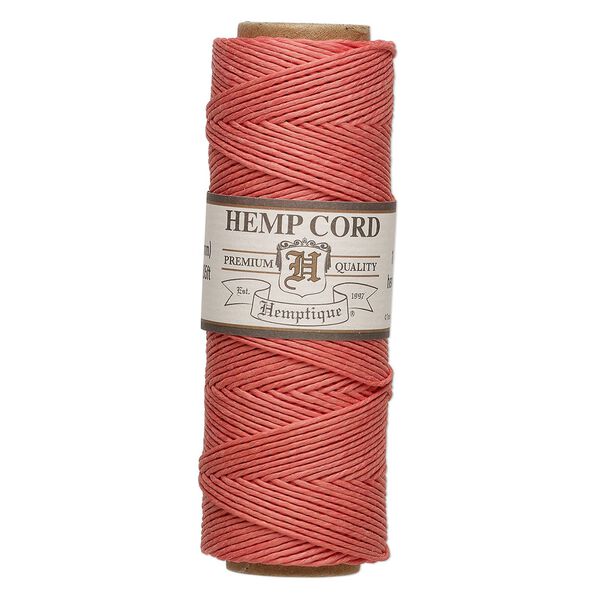 Cord, Hemptique®, polished hemp, sunset coral pink, 0.5mm, 10-pound test. Sold per 205-foot spool. image number 0