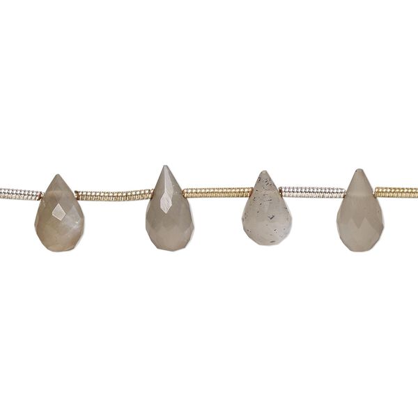 Grey moonstone 1pkg20, hand-cut top-drilled faceted briolette bead natural 6x3mm-9x5mm image number 0