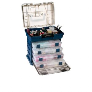 Tote, Plano® Storage Systems, blue and silver, 14 x 13-1/4 x 10 inches, 5-15 compartments. Sold individually.