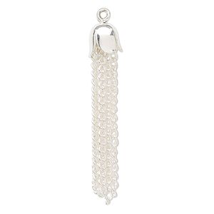 Focal, silver-plated steel, 39x8mm chain tassel. Sold per pkg of 100.