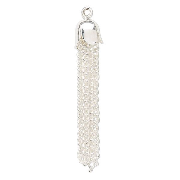 Focal, silver-plated steel, 39x8mm chain tassel. Sold per pkg of 100. image number 0