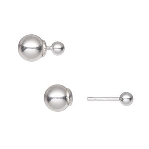 Earstud, front and back, sterling silver and silicone, 14x8mm with 8mm ball and post. Sold per pair.