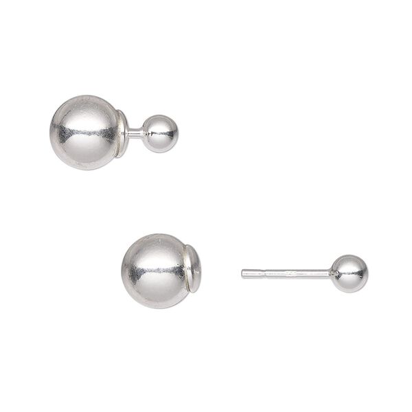 Earstud, front and back, sterling silver and silicone, 14x8mm with 8mm ball and post. Sold per pair. image number 0