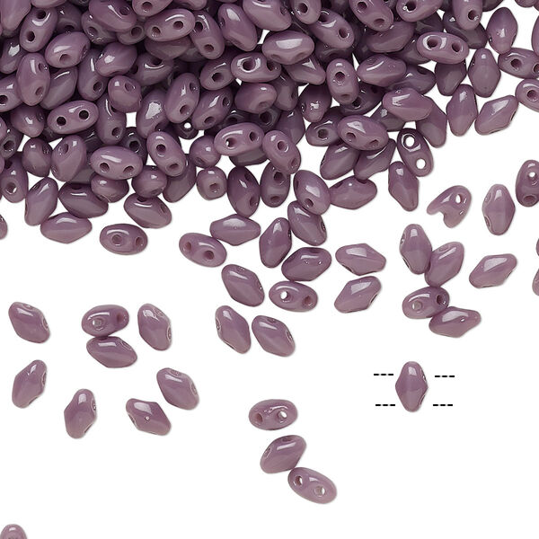 Bead, Preciosa Mini Twin™, Mini Pressed Twin, Czech pressed glass, opaque purple, 4x2.5mm oval with (2) 0.7mm holes. Sold per 250-gram pkg. image number 0