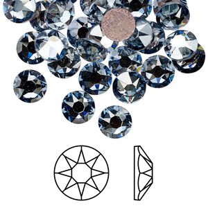 Flat back 144pk crystal blue shade foil back, Swarovski® hotfix 7.07-7.27mm rose round SS34 2078HF