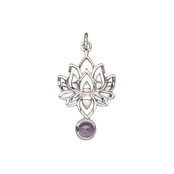 Amethyst / sterling silver 1pkg1, lotus drop natural antiqued 22.5x14.5mm image number 0