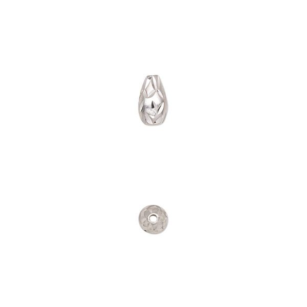 Bead, sterling silver, 7x4mm diamond-cut teardrop. Sold per pkg of 2. image number 0