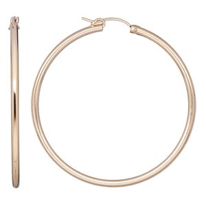 Earring, Create Compliments®, 14Kt rose gold-filled, 50mm flexible round hoop with latch-back closure. Sold per pair.