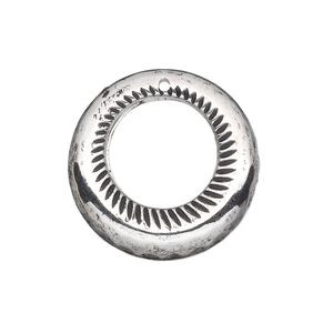 Drop, antiqued silver-finished copper-coated plastic, 25mm double-sided round go-go. Sold per 50-gram pkg, approximately 30 drops.