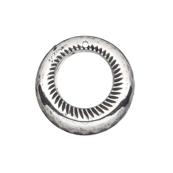 Drop, antiqued silver-finished copper-coated plastic, 25mm double-sided round go-go. Sold per 50-gram pkg, approximately 30 drops. image number 0