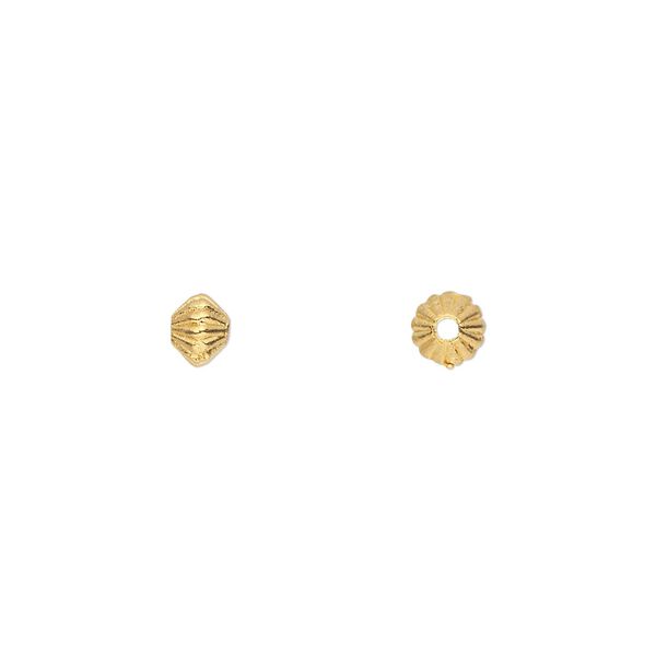 Bead, gold-finished "pewter" (zinc-based alloy), 5x3mm-5x4mm double-sided corrugated double cone. Sold per pkg of 100. image number 0