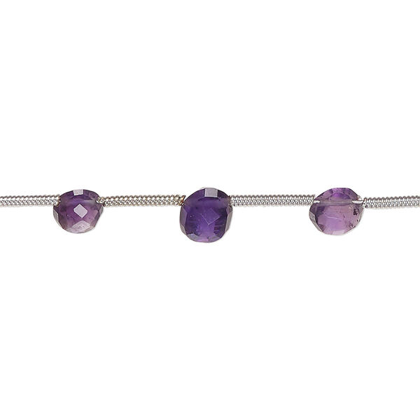 Amethyst 1pkg14, hand-cut top-drilled faceted oval bead natural B grade, 6x5mm-8x6mm image number 0