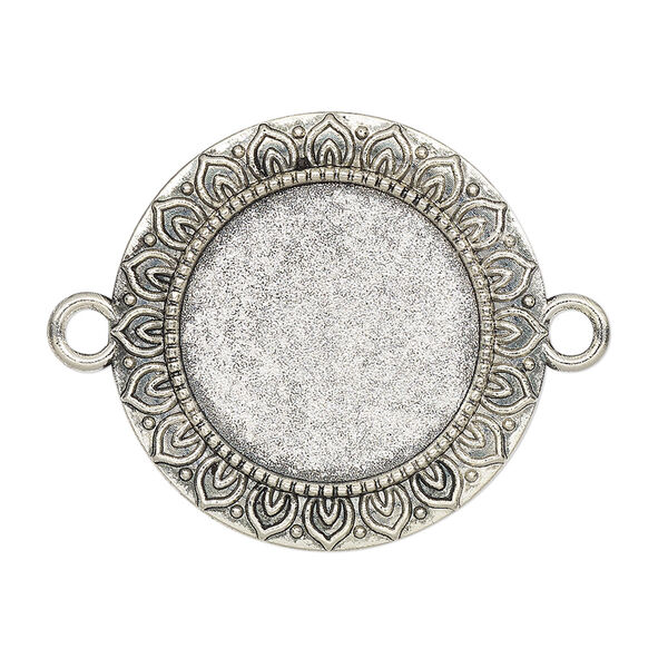 Link, glue-in, antique silver-finished "pewter" (zinc-based alloy), 29mm single-sided round with petal edge with 20mm round setting. Sold per pkg of 2. image number 0