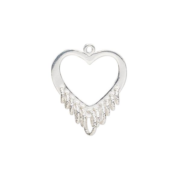 Drop, sterling silver, 21x18mm single-sided open heart with 11 diamond-cut closed loops. Sold individually. image number 0