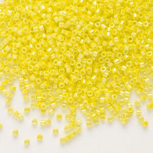 Seed bead, Delica®, glass, pkg/250g, #11 round, opaque rainbow yellow (DB-0160).