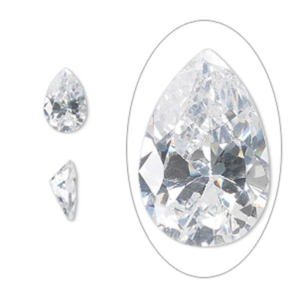 Gem, cubic zirconia, spinel white, 9x6mm faceted pear, Mohs hardness 8-1/2. Sold individually. image number 0