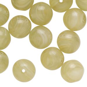 Bead, pressed glass, translucent yellow-green, 11-12mm round. Sold per 2-ounce pkg, approximately 25 beads.