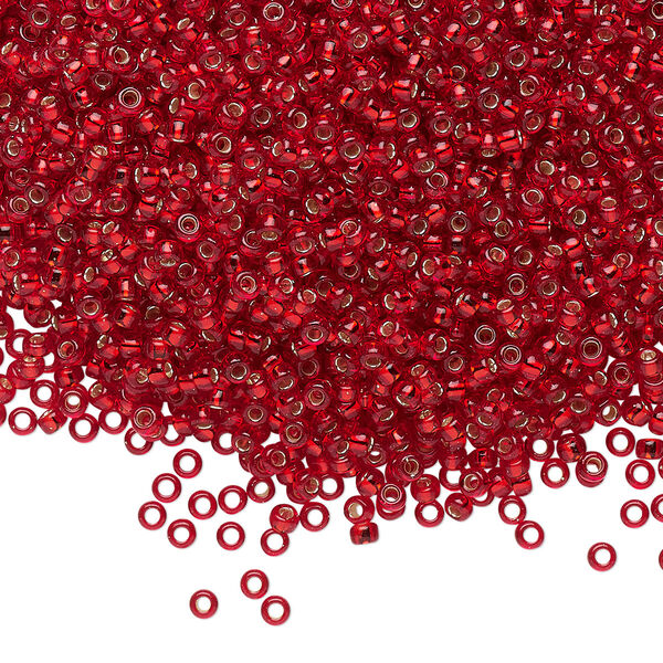 Seed bead, Miyuki, glass, pkg/250g, #11 rocaille, transparent silver-lined ruby red, (RR-11). image number 0