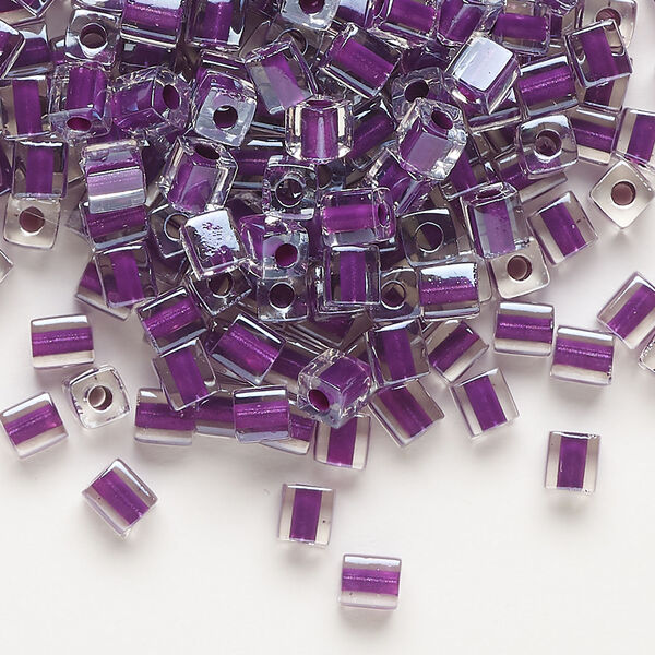 Seed bead, Miyuki 1pkg10g, glass, 3.5-3.7mm square, transparent magenta inside dyed color clear (SB-243) image number 0