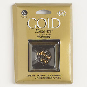 Bead 1pkg6, 5mm mirror faceted round, gold-plated copper