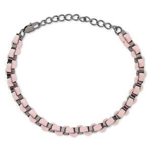 Bracelet, imitation leather with gunmetal-finished brass and steel, pink, 6mm wide, 6-1/2 inches with 2-inch extender chain and lobster claw clasp. Sold individually.