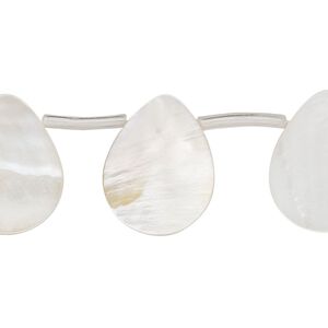 Bead, mother-of-pearl shell (bleached), white, 19x6mm-20x12mm top-drilled flat teardrop, Mohs hardness 3-1/2. Sold per 15-inch strand, approximately 20 beads.