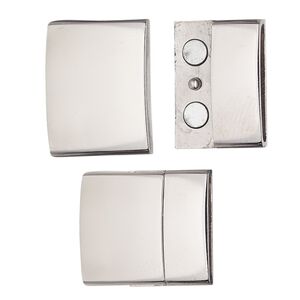 Clasp magnetic 1pkg1, 23x20mm rectangle / fits 18x4mm cord, stainless steel 1-strand