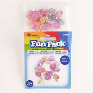 Bracelet kit, steel and acrylic, pkg/1, mixed sizes and shapes, silver finish and multicolored.