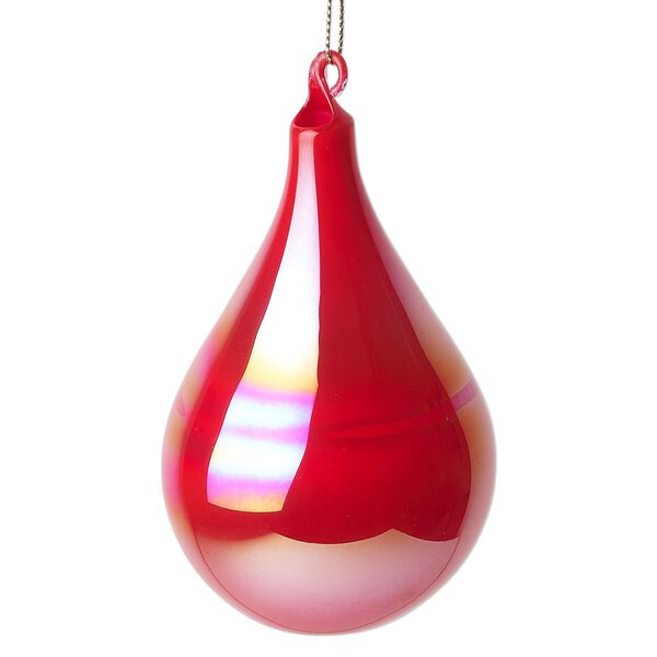 Ornament, glass and nylon, iridescent red, 5x3-inch teardrop. Sold individually. image number 0