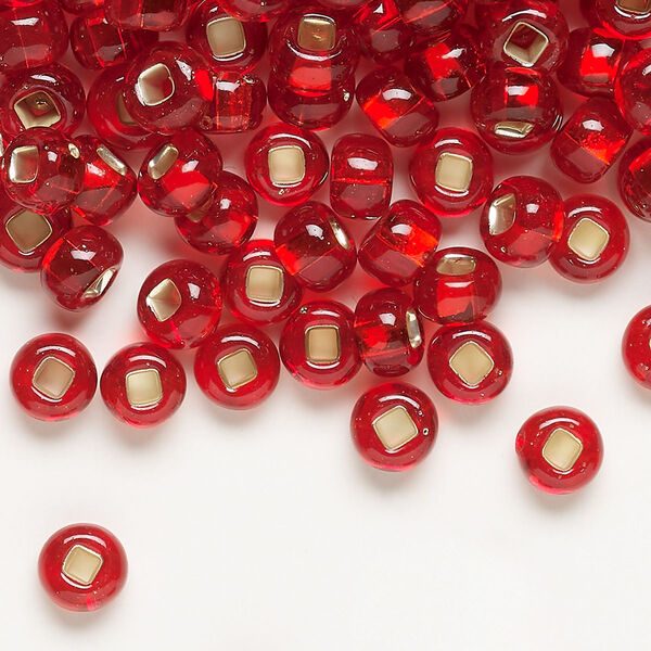 Seed bead, Preciosa Ornela, glass, transparent silver-lined red, #2 rocaille with square hole. Sold per 50-gram pkg. image number 0
