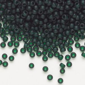 Seed bead, Miyuki, glass, pkg/250g, #8 rocaille, translucent matte emerald green (RR-156F).
