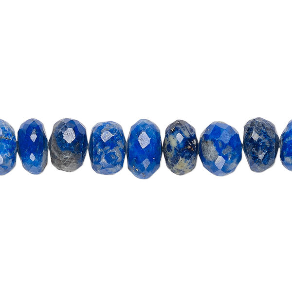 Bead, lapis lazuli (natural), 8x5mm-10x7mm hand-cut faceted rondelle, B- grade, Mohs hardness 5 to 6. Sold per 8-inch strand. image number 0