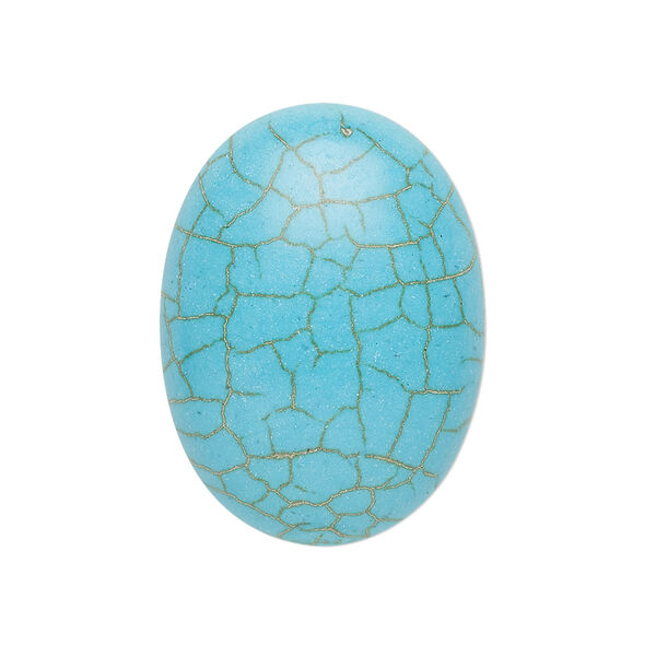 Cabochon, "turquoise" (resin) (imitation), 30x22mm calibrated oval with matrix. Sold individually. image number 0