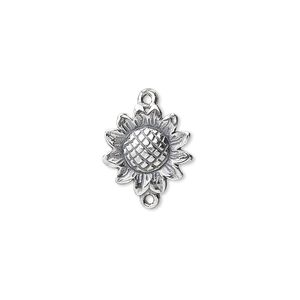 Link, JBB Findings, sterling silver, 13x13mm sunflower. Sold individually.