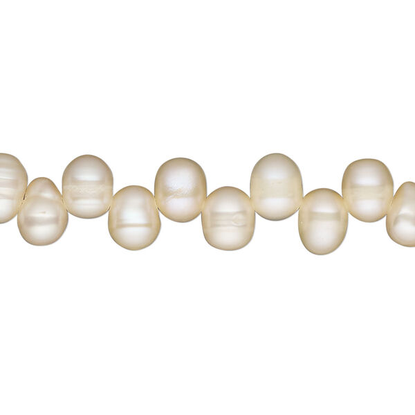 Pearl, cultured freshwater, peach, 6x4mm-7x5mm top-drilled rice, C grade, Mohs hardness 2-1/2 to 4. Sold per 15-inch strand. image number 0