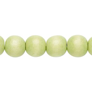 Bead, Taiwanese cheesewood (dyed / waxed), lime green, 9-10mm round. Sold per pkg of (2) 15-1/2" to 16" strands.
