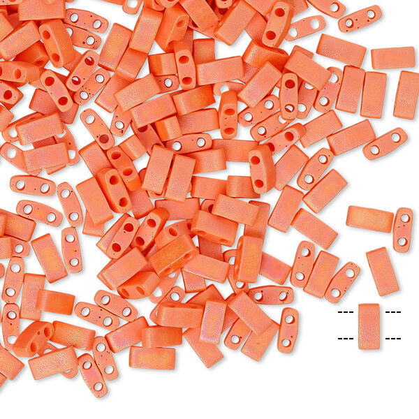 Seed bead, TILA®, glass, pkg/250g, 5x2.3mm half tila rectangle, opaque matte rainbow orange, (HTL-406FR). image number 0