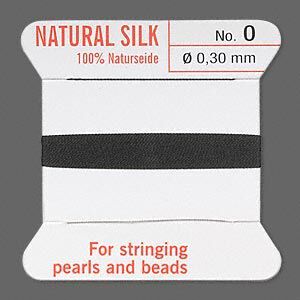 Thread, Griffin, silk, black, size #0. Sold per 2-meter card (approximately 78 inches).