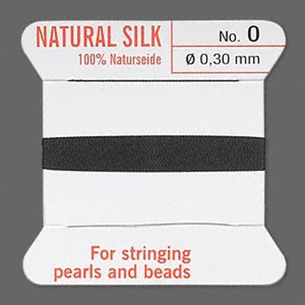 Thread, Griffin, silk, black, size #0. Sold per 2-meter card (approximately 78 inches). image number 0