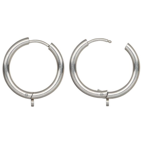 Earring hoop 1pkg2 stainless steel 21mm round / hinged / endless / perpendicular closed loop, 18 gauge 1 pair image number 0