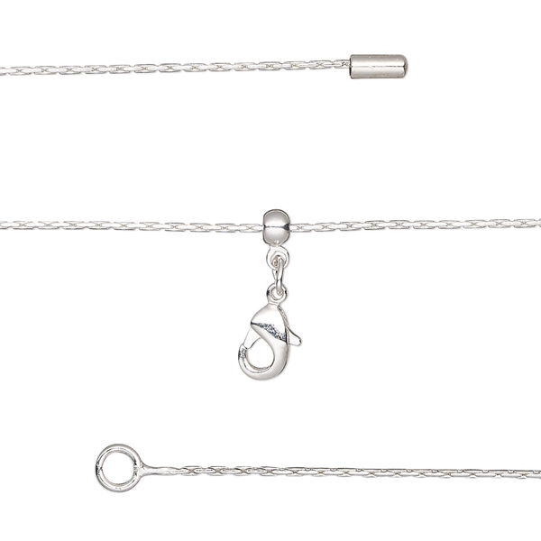 Chain, silicone and silver-plated brass, 0.7mm beading, adjustable from 16 to 23-1/2 inches with lobster claw clasp and adjustable slider bead. Sold individually. image number 0