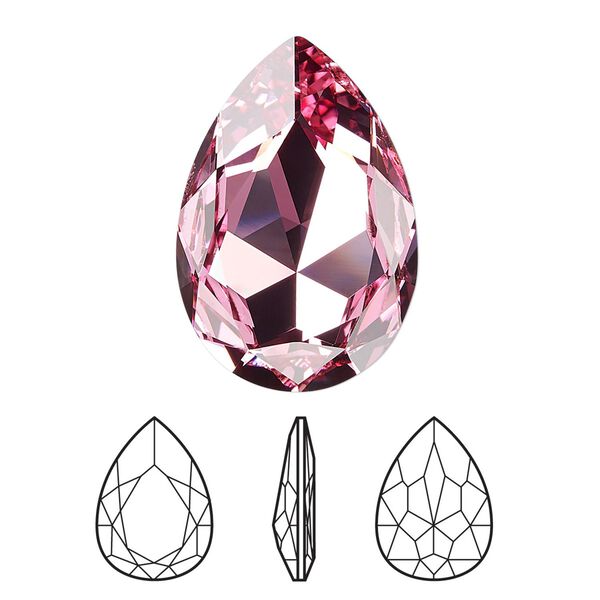 Fancy stone 24pk light rose foil back, Swarovski® 30x20mm pear 4327 image number 0