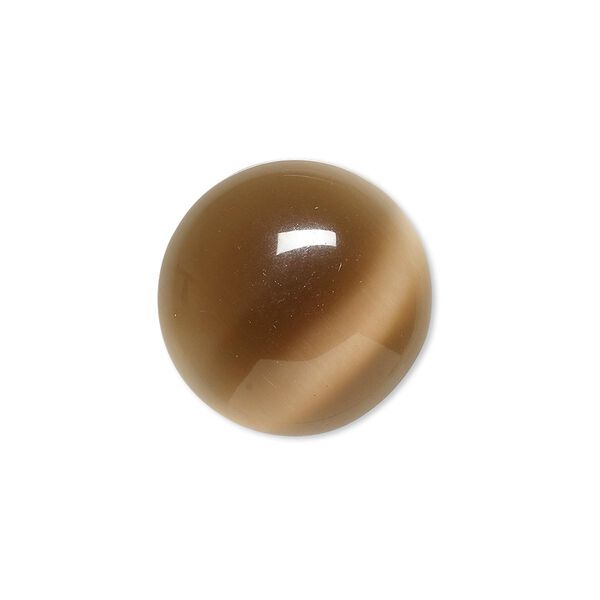 Cabochon, cat's eye glass (fiber optic glass), brown, 20mm calibrated round, quality grade. Sold per pkg of 4. image number 0