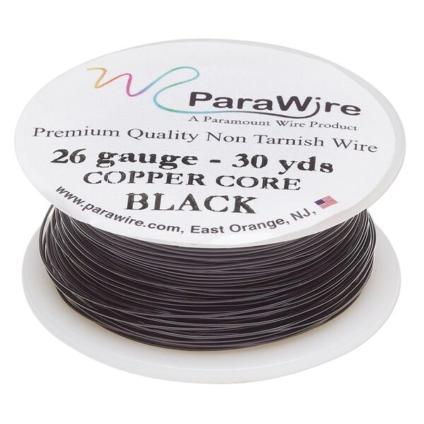 Wire, ParaWire™, black enamel copper, round, 26 gauge. Sold per 30-yard spool. image number 0