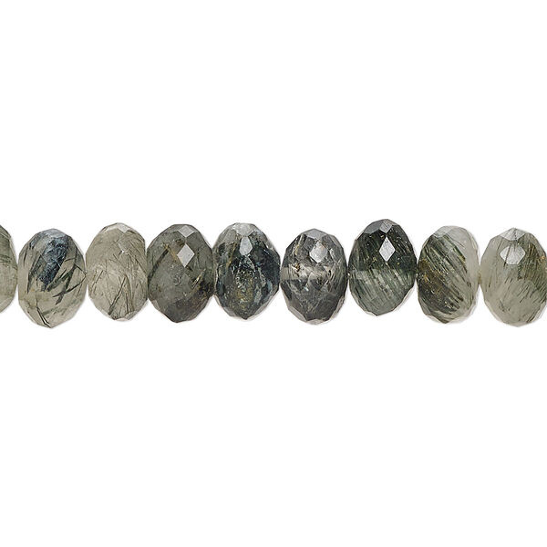 Tourmalinated quartz 1pkg1, hand-cut top-drilled faceted rondelle bead natural 8 inch 7x5mm-9x7mm image number 0