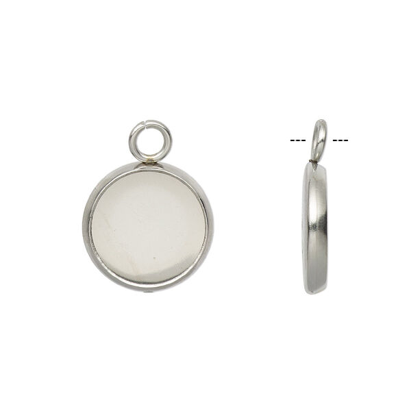 Drop, Almost Instant Jewelry®, stainless steel, 12mm round with 10mm chessboard round setting. Sold per pkg of 10. image number 0